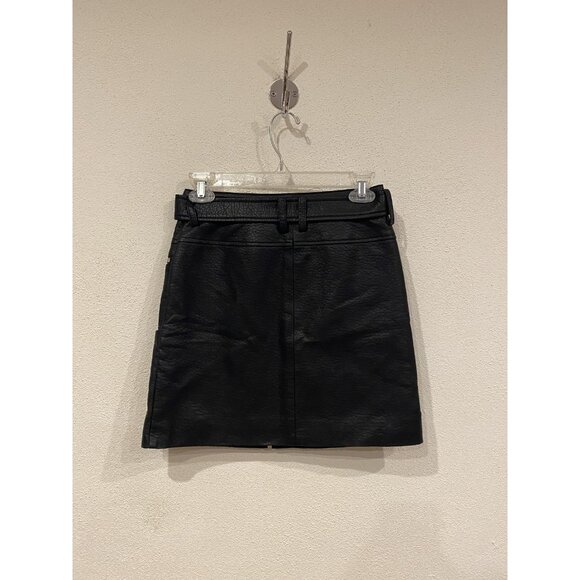ASOS Skirt Womens US 2 UK 6 Black Leather Look Mini Belted Zip Pockets Moto - Picture 5 of 5